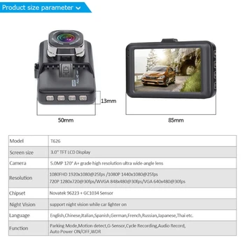 OOTDTY 3,0 Colių Automobilių DVR Kamera 1080P Full HD Transporto priemonės Vaizdo įrašymo 120 Laipsnių Brūkšnys Cam