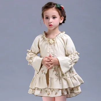 Kūdikių Mergaičių suknelė Medvilnė princesė Skraiste vaikų Retro Pakopų ilgas rankovėmis kamuolys suknelė Šalies drabužių-line mergina suknelės