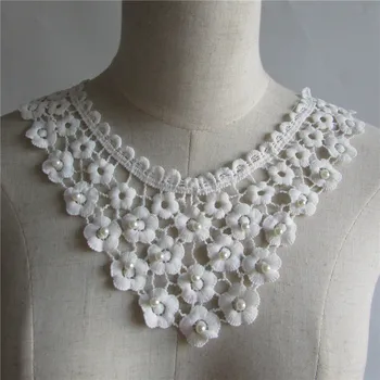 Naujas atvykti balta perlų Siuvinėti gėlių nėrinių apykaklę apykaklės 