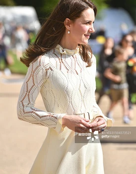 2017 Kate Middleton Princesė Dres Naujas Nėrinių Kratinys Ilgomis Rankovėmis Elegantiškas Dres