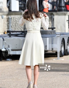 2017 Kate Middleton Princesė Dres Naujas Nėrinių Kratinys Ilgomis Rankovėmis Elegantiškas Dres
