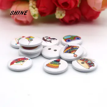 SHINE Prekės 50Pcs/Daug Apvalių Medinių Mygtukai Vaikams, Žaislai, 15mm Sumaišyti Atsitiktine 