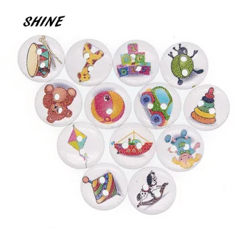 SHINE Prekės 50Pcs/Daug Apvalių Medinių Mygtukai Vaikams, Žaislai, 15mm Sumaišyti Atsitiktine 