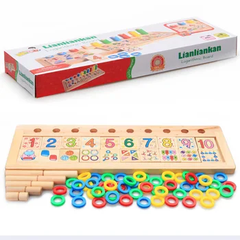 Mediniai žaislai abacus soroba vaikai Montessori Ugdymo Kūdikių Matematikos Mediniai Rainbow Ring Logaritminis Plokštė Spurgos Matematikos Žaislai, MZ24
