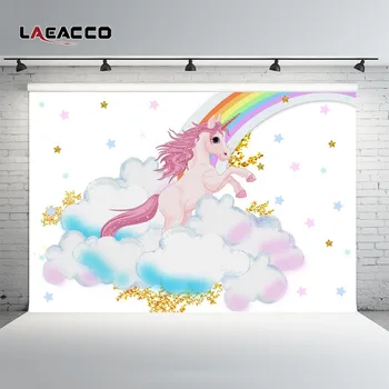Laeacco Animacinių Filmų Vienaragis Žvaigždžių Baby Vaikų Gimtadienio Fotografijos Fonas Individualų Fotografijos Backdrops Fotostudija