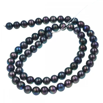 Cultrued 5-6mm apvalus Vaivorykštė Juodos spalvos Gėlavandenių perlų karoliukus, visas kryptis