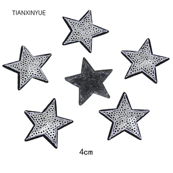 TIANXINYUE 20 vnt sidabriškai Žvaigžde Siuvinėtos Emblemos Geležies Lopai Drabužių Aplikacijos Motyvas Lipdukas Drabužių