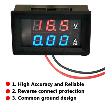 1pcs Profesinės DC 100V 10A Voltmeter Ammeter Mėlyna + Raudona LED Amp Dual Digital Ammeter Voltmeter Indikatorius