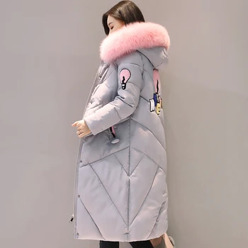 2018 aukštos kokybės kailių apykaklės moterys ilgais žiemos paltai moterų šiltas wadded striukė moteriški viršutiniai drabužiai parko casaco feminino inverno