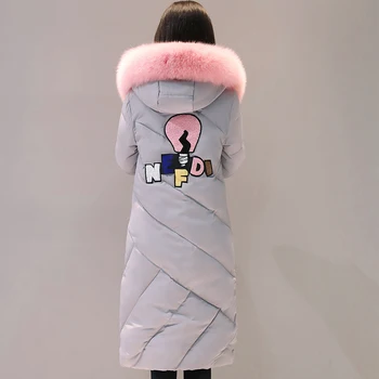 2018 aukštos kokybės kailių apykaklės moterys ilgais žiemos paltai moterų šiltas wadded striukė moteriški viršutiniai drabužiai parko casaco feminino inverno