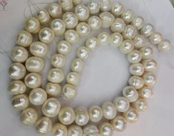 Vienos Sruogos didžiulis tikras Perlas 12x15mm Bright White Pearl Baroko Natūralių Gėlavandenių Perlų prarasti karoliukai 35cm / 15inch