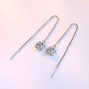 925 sterlingas sidabro mados slyvų žiedų blizga kristalų ponios'long stud auskarai moterims, papuošalai moterų Valentino Dienos dovanų