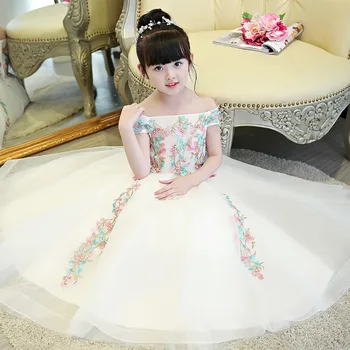 2017 Naujų Vaikų Mergaičių Prabanga Gražus Siuvinėjimas Gėlės Princesė Ilga Suknelė Gimtadienis, Vestuvės Dress Vaikams Vaikams