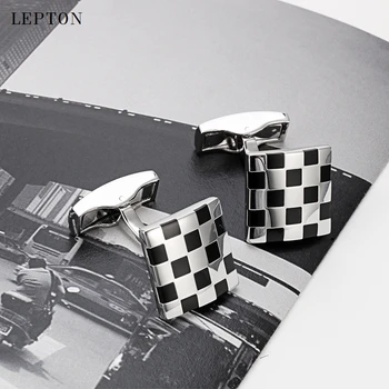 Lepton black verslo rankogalių segtukai už mens mados aikštė emalio manžetai nuorodą mygtukas aukštos kokybės prabangių vestuvių jaunikis Su Dovanų Dėžutė