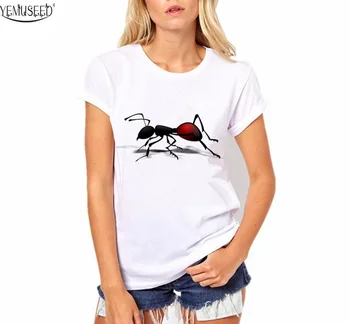 YEMUSEED Naujas Ant T-shirt Moterims Spausdinti Prarasti Tee marškinėliai Mados Kietas Viršūnes Rankovėmis marškinėliai Hipster WMT536