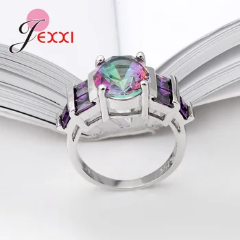 JEXXI Populiarus 925 Sterlingas Sidabro Žiedai Moterų Dalyvavimas Aukščiausios Kokybės Violetinė Crystal Vestuvės Juvelyrika Cirkonis Priedų