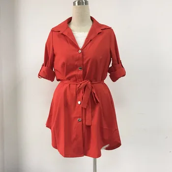 Nereguliarus kaklaraištis juosmens marškinėliai suknelė Moterims Pavasario 2018 wrap suknelė ilgomis rankovėmis pasukite žemyn apykaklės Armijos žalia raudona trumpą mini sundresses