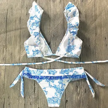 Hirigin Moterų maudymosi Kostiumėliai, Push-up Paded Bikini Komplektas Gėlių Spausdinti Vasaros Tvarstis Suimsuits Moterims Seksualus Maudymosi Kostiumai Paplūdimio