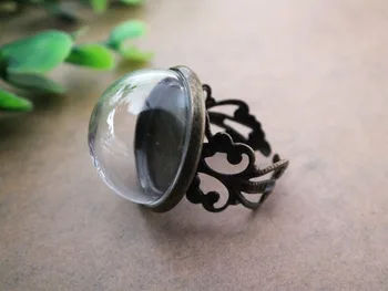 5sets 20mm Pusė kamuolys stiklo gaublys su bronzos padengti gėlės žiedas nustatyti stiklinis butelis žiedas 