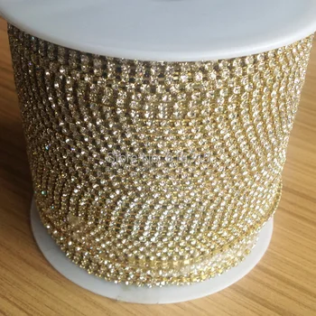 2mm paauksuoti taurės grandinės su cirkonio kristalų spalva metalo taurės grandinės apipjaustymas ;10 metrų per roll nemokamas pristatymas