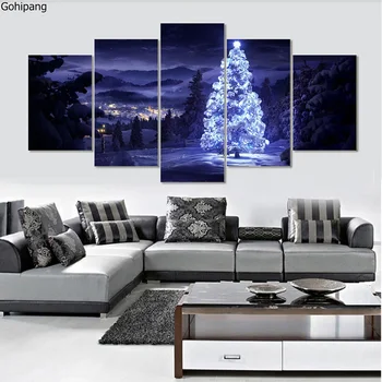 5 Gabalo drobės meno Kambarį kalėdų dekoracijas namų Estetinį juda LED Medžio, Paveikslų Tapyba Spausdinti Ant Drobės