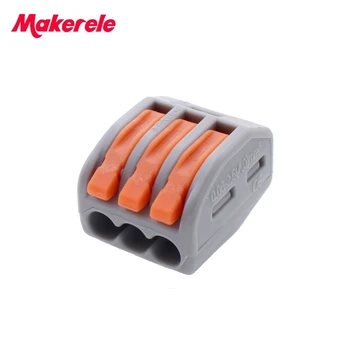 (20 vienetų/lot) Makerele 222-413 Universalus Kompaktiškas Laidai 3 pin Laido Jungties Laido Gnybtų Bloką Su Svirtis AWG 28-12