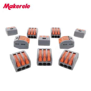 (20 vienetų/lot) Makerele 222-413 Universalus Kompaktiškas Laidai 3 pin Laido Jungties Laido Gnybtų Bloką Su Svirtis AWG 28-12