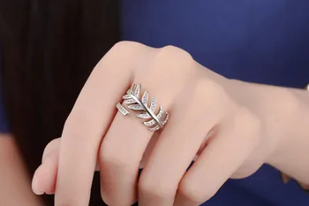 2017 naują atvykimo karšto parduoti mados Lapų blizga kristalų 925 sterlingas sidabro ponios'finger žiedai, moterų papuošalai, dovana lašas laivybos
