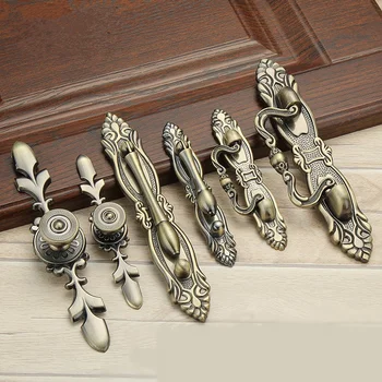 Europos virtuvės žalia bronzos baldų rankenėlės kabineto vieną skylę dvigubai skylę durų rankena cinko lydinys retro vėjo virtuvės rankena