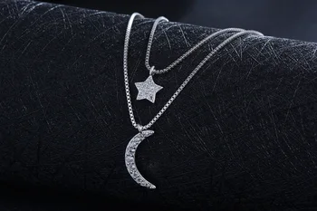 2017 naują atvykimo aukštos kokybės mados mėnulis $ star 925 sterlingas sidabro ponios'pendant karoliai trumpos grandinės papuošalai dovana moterims