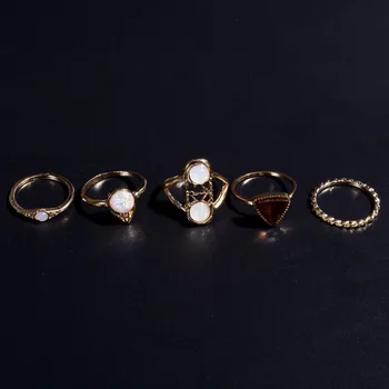 5VNT/DAUG Pobūdžio Akmens Trikampis Vandens Lašas Žiedų Rinkinys Šampano Kristalų Etninės Bohemijos Aukso Moterų Midi Žiedas turkijos Papuošalai