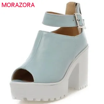 MORAZORA Mados peep toe storo kulno platforma batai moterų sandalai seksualus, baltos, rausvos, mėlynos spalvos aukštakulniai sandalai ponios vestuvių batai