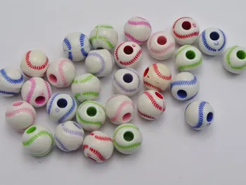 100 Baltos spalvos su įvairių Spalvų Beisbolo Modelis Akrilo Apvalūs Karoliukai, 12mm