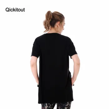 Qickitout T-shirt Moterims, Atsitiktinis Lady Viršuje Tees Juoda Medvilnės vientisos Spalvos Marškinėlius Moterų Prekės ženklo Drabužių Marškinėliai Plius Dydis Viršuje Tee