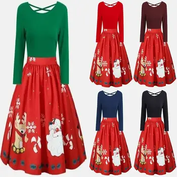 Rudenį, Žiemą Kratinys Moterų Vintage Suknelė 50s Rockabilly Retro Santa Kalėdų Šalis Suknelė Plus Size Vestidos 5XL WS4735V