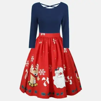 Rudenį, Žiemą Kratinys Moterų Vintage Suknelė 50s Rockabilly Retro Santa Kalėdų Šalis Suknelė Plus Size Vestidos 5XL WS4735V