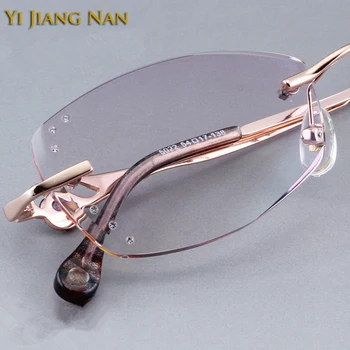 Yi Jiang Nan Prekės Diamond Neapdailintais Kraštais Taškus Titano Akinių Rėmeliai Moterų Mados Akiniai Kalnų Krištolas Violetinė Objektyvai