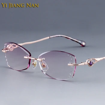 Yi Jiang Nan Prekės Diamond Neapdailintais Kraštais Taškus Titano Akinių Rėmeliai Moterų Mados Akiniai Kalnų Krištolas Violetinė Objektyvai