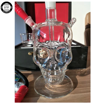 Led kaukolė stiklo kaljanas su oda-lock maišą, skaidraus stiklo shisha kaljanas lentelė dizaino led šviesos ir nuotolinio valdymo rūkyti shisha