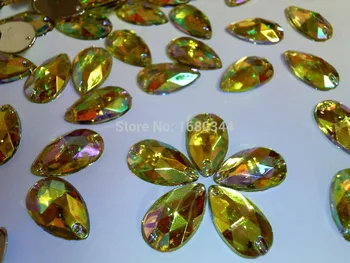 Naujas Siūti kristalų Šviesiai Geltonos AB spalva 11*18mm lašo formos cirkonio akmenys masės vertus, siuvimo suknelė 100vnt/daug