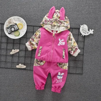Baby Girl Drabužių Rinkiniai Vaikams iki 2017 m. Rudenį ilgomis Rankovėmis striukė + kelnės tinka Bamblys Merginos hoodies Vaikas 1 2 3 4 Metų produktų