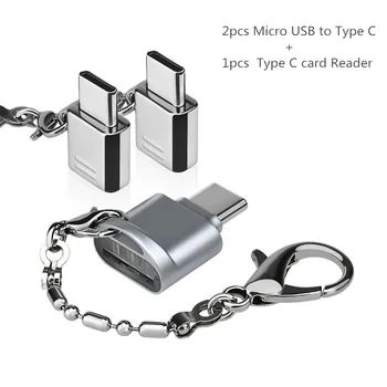 USB C Tipo Adapteris 3 Pak, USB, C, Mikro USB Konvertuoti Jungtis su Keychain 