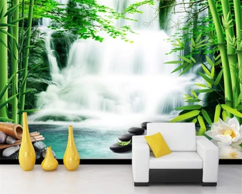 Beibehang Užsakymą tapetai gyvenimo kambario, miegamasis freskomis bambuko miškų springs kriokliai, lotoso gėlė, TV foną, 3d tapetai
