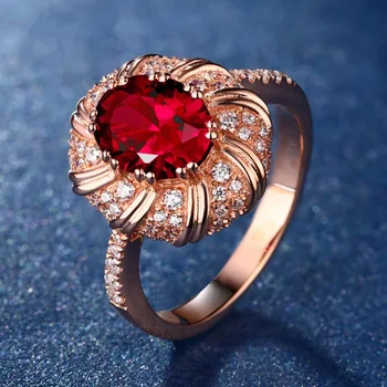 MOONROCY Rose Aukso Spalvos Kubinių Zirconia (CZ Ovalo Red Crystal Žada Vestuvinį Žiedą, Moterims, Dovana Lašas Laivybos Juvelyriniai dirbiniai Didmeninė