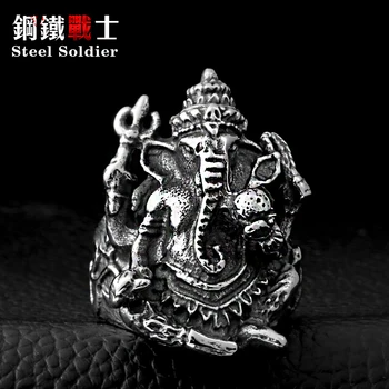 Plieno kareivis Vyrai Tailandas Buda dramblys žiedas, Nerūdijančio Plieno, Sidabro Tailando Pikanet GANEŠA Žiedas papuošalai