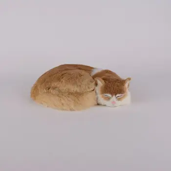 Geltona modeliavimas guli katė plastikiniai&kailio miega katė modelis dovana 27x20x6cm a94