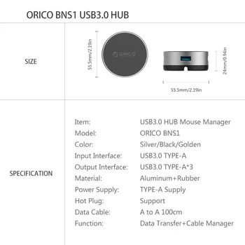 USB3.0 Pelės Kabelio Valdymo Centru Pelės Notbook Aliuminio Lydinio, 4 Uostų 5Gbps 100CM USB Laidas (ORICO BNS1)