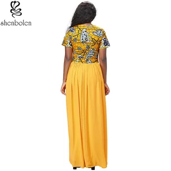 2017 m. rudenį, vasarą Afrikos suknelės moterims ankara drabužių šifono susiuvimo Batikos vaškas spausdinti trumpas rankovės maxi suknelė prarasti hem