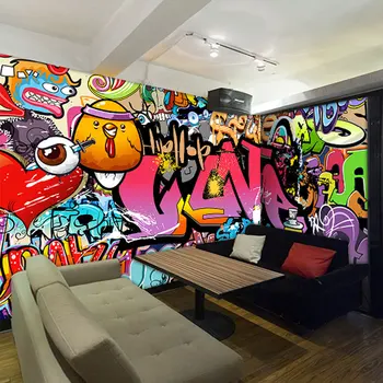 Custom foto tapetai, 3D Europos stiliaus asmeninį ranka pieštas grafiti freskos Cafe lounge bar street dance tapetai, freskos