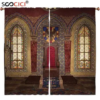 Užuolaidos Gydymo 2 Plokštės,Gothic House Dekoro Raudona Viduramžių Sosto Koplyčia Erelio Portretą ant Sienos Senovės Fantazijos